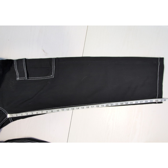 Divided Jeans Womens 4 Black Wide Leg Cargo Pants High Rise Contrast Stitch Y2K - Picture 8 of 12